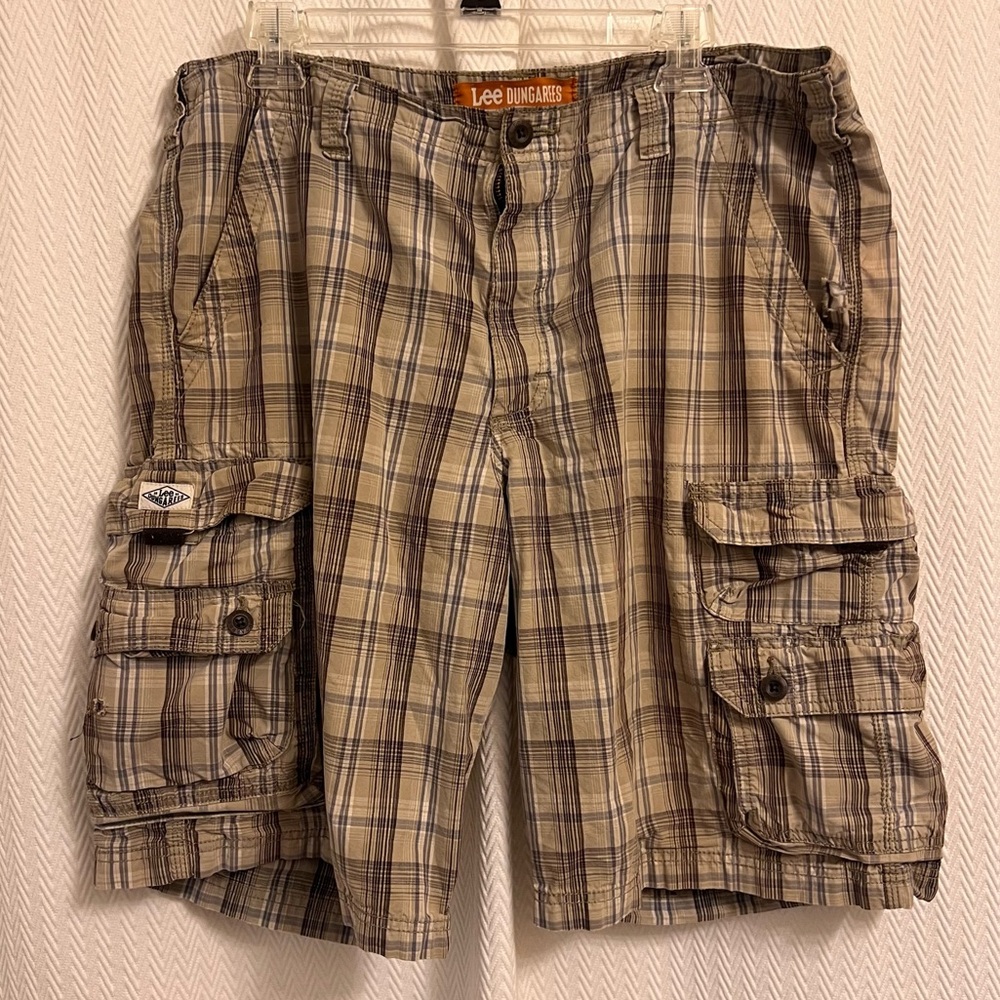 Lee Dungaree Cargo Shorts - Brown Plaid Men’s ~36 waist